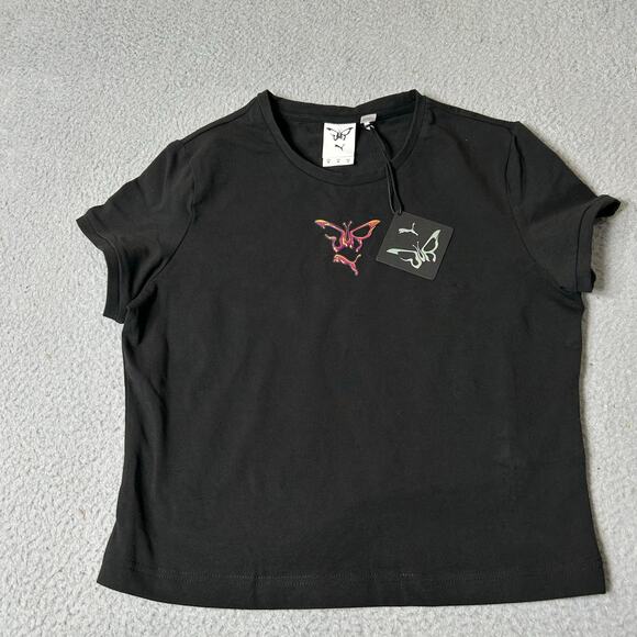 Puma x Dua Lipa Tee Womens M Black Short Sleeve Pullover Basic Slim T Shirt NEW - Picture 2 of 12
